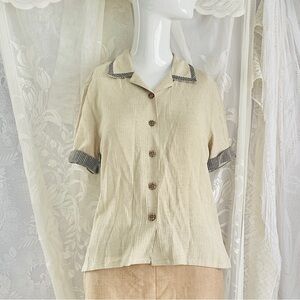 Draper’s & Damon’s Beige Cotton Linen Blend Button-Up Women's Top